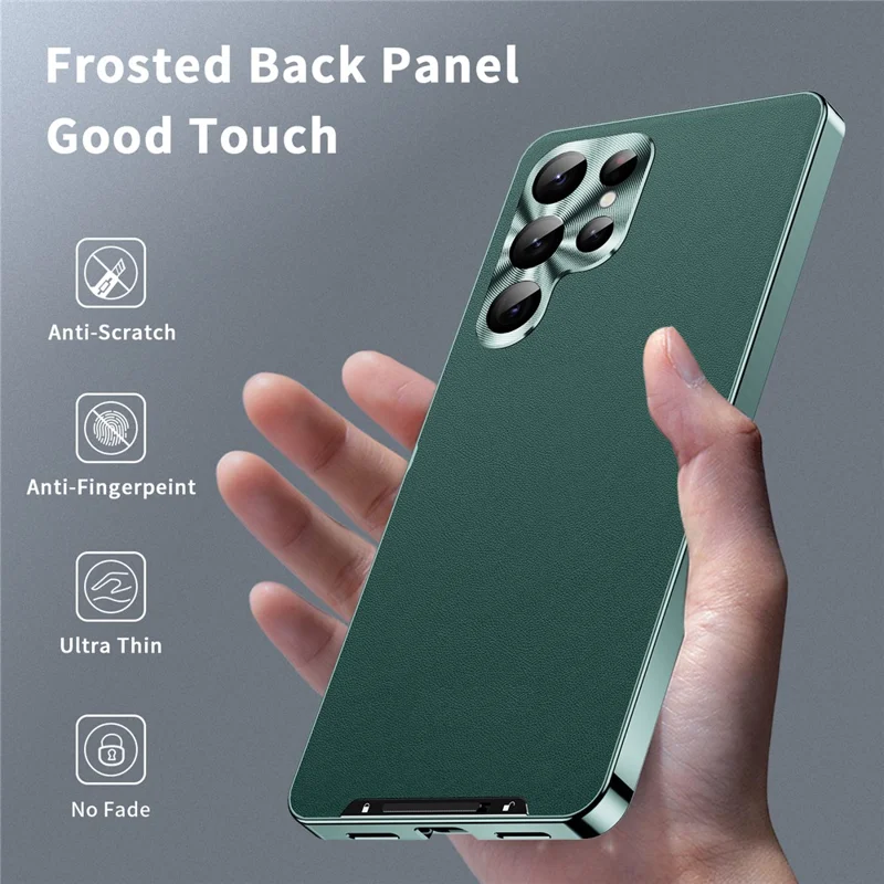 For Samsung Galaxy S24 Ultra Magnetic Case Metal Frame Leather+PC Matte Cover - Green