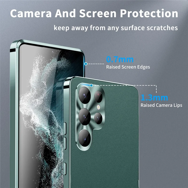 For Samsung Galaxy S24 Ultra Magnetic Case Metal Frame Leather+PC Matte Cover - Green