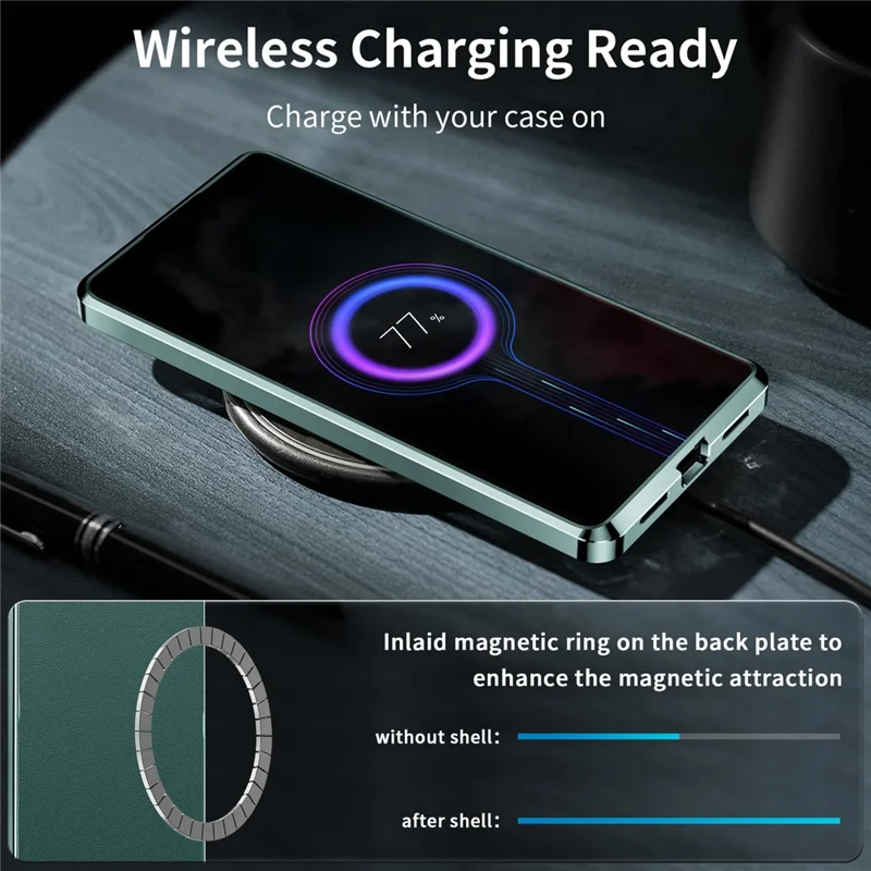 For Samsung Galaxy S24 Ultra Magnetic Case Metal Frame Leather+PC Matte Cover - Green