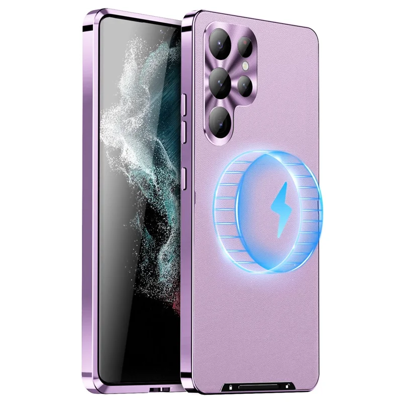 For Samsung Galaxy S24 Ultra Magnetic Case Metal Frame Leather+PC Matte Cover - Purple