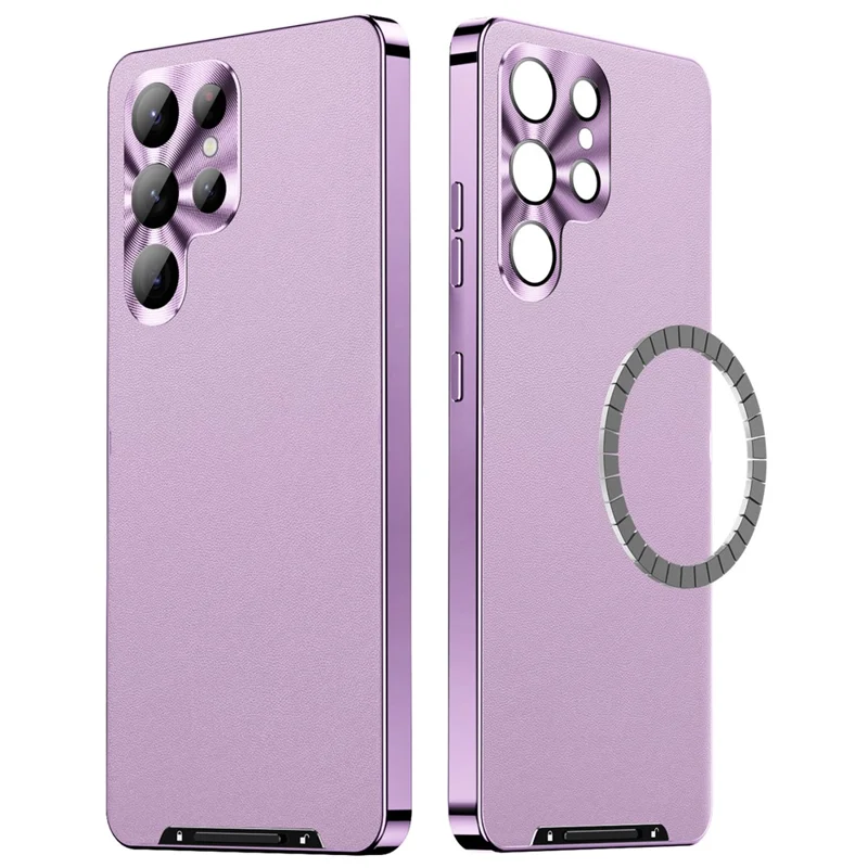For Samsung Galaxy S24 Ultra Magnetic Case Metal Frame Leather+PC Matte Cover - Purple