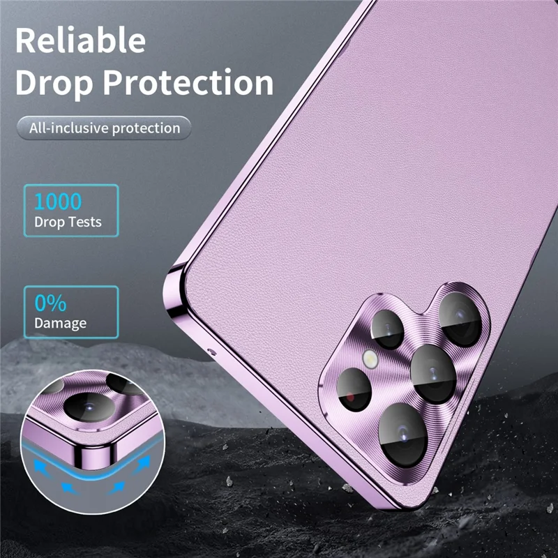 For Samsung Galaxy S24 Ultra Magnetic Case Metal Frame Leather+PC Matte Cover - Purple