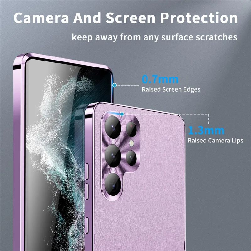 For Samsung Galaxy S24 Ultra Magnetic Case Metal Frame Leather+PC Matte Cover - Purple