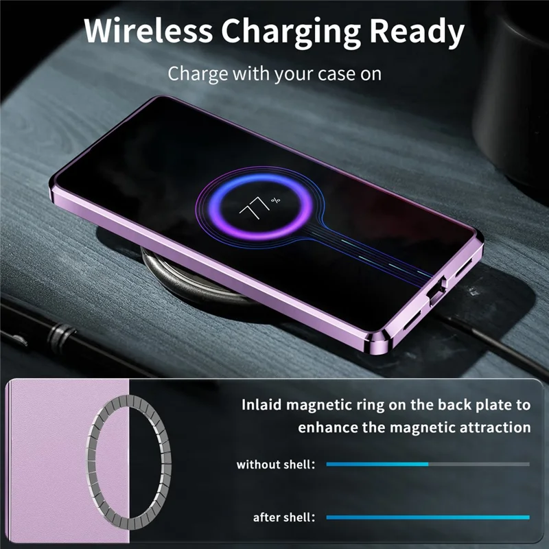For Samsung Galaxy S24 Ultra Magnetic Case Metal Frame Leather+PC Matte Cover - Purple