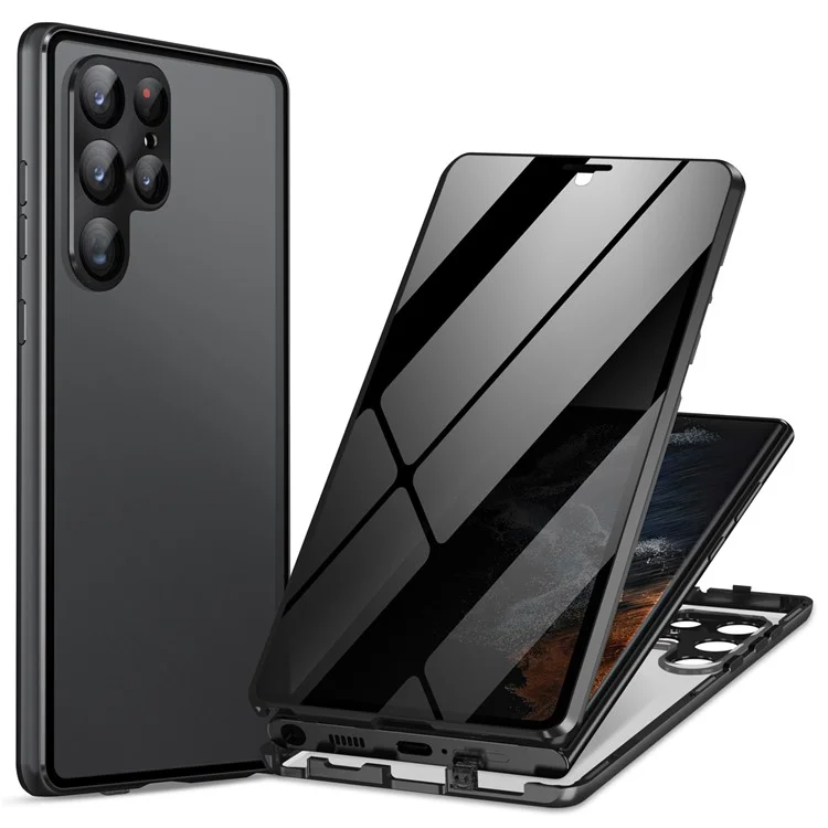 Чехол для Samsung Galaxy S24 Ultra с двусторонним закалённым стеклом и магнитной крышкой - чёрный