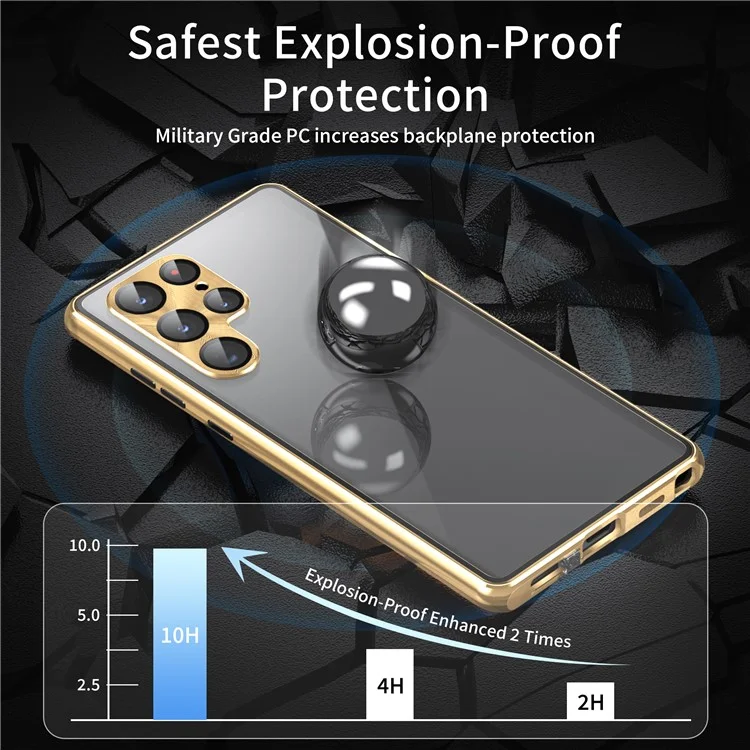 Чехол для Samsung Galaxy S24 Ultra с двусторонним закалённым стеклом и магнитной крышкой - чёрный