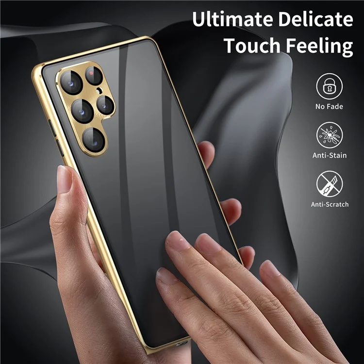 Чехол для Samsung Galaxy S24 Ultra с двусторонним закалённым стеклом и магнитной крышкой - чёрный