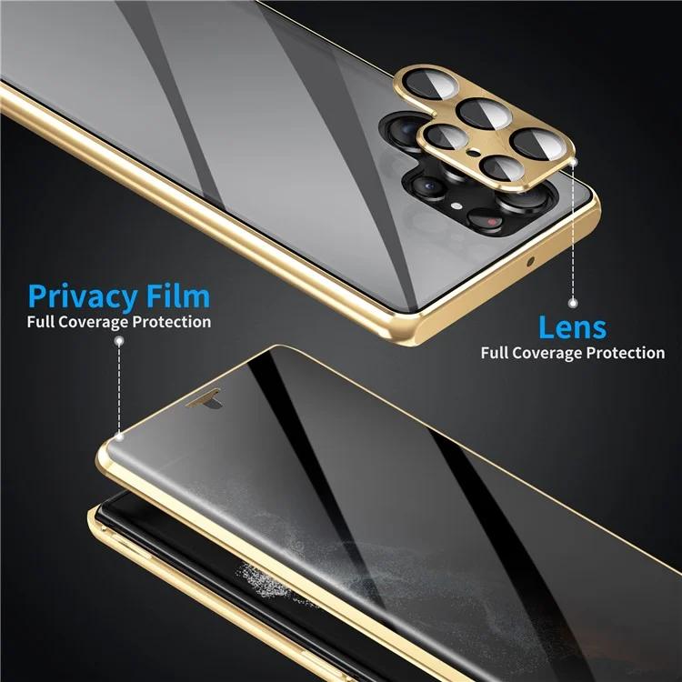 Чехол для Samsung Galaxy S24 Ultra с двусторонним закалённым стеклом и магнитной крышкой - чёрный