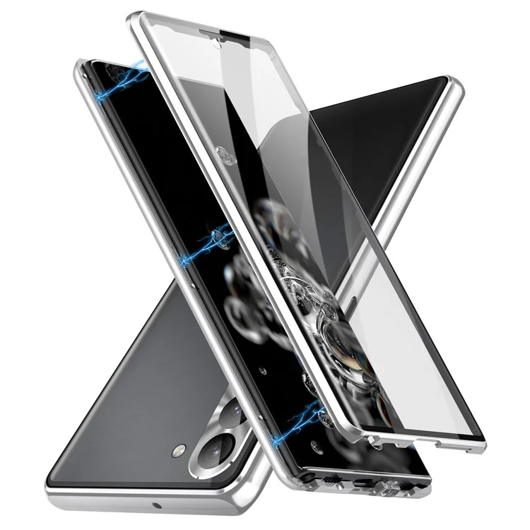 For Samsung Galaxy S24 Case Metal Frame Double Sides Tempered Glass Back Cover - Silver