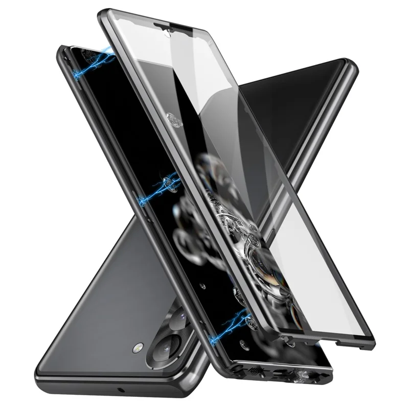 For Samsung Galaxy S24 Case Metal Frame Double Sides Tempered Glass Back Cover - Black