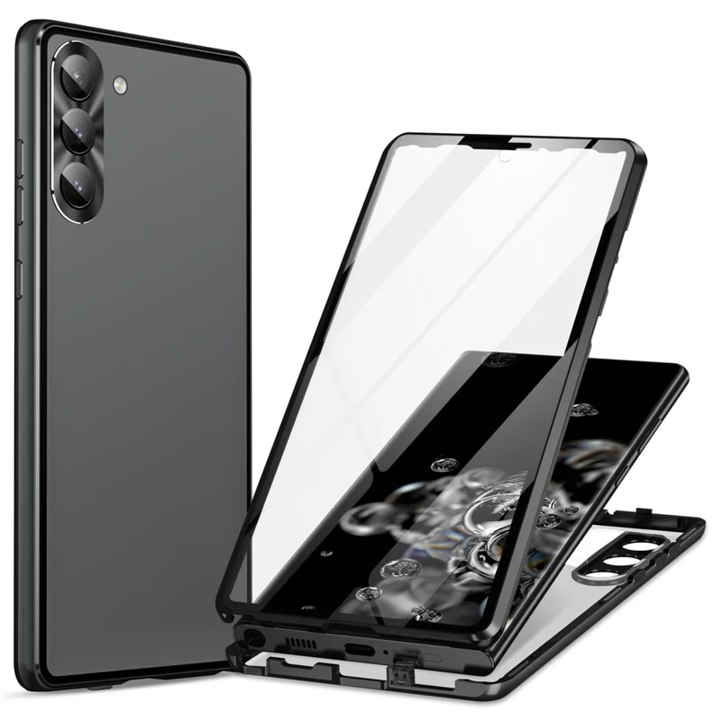 For Samsung Galaxy S24+ Case HD Clear Double Sides Tempered Glass Back Phone Cover - Black