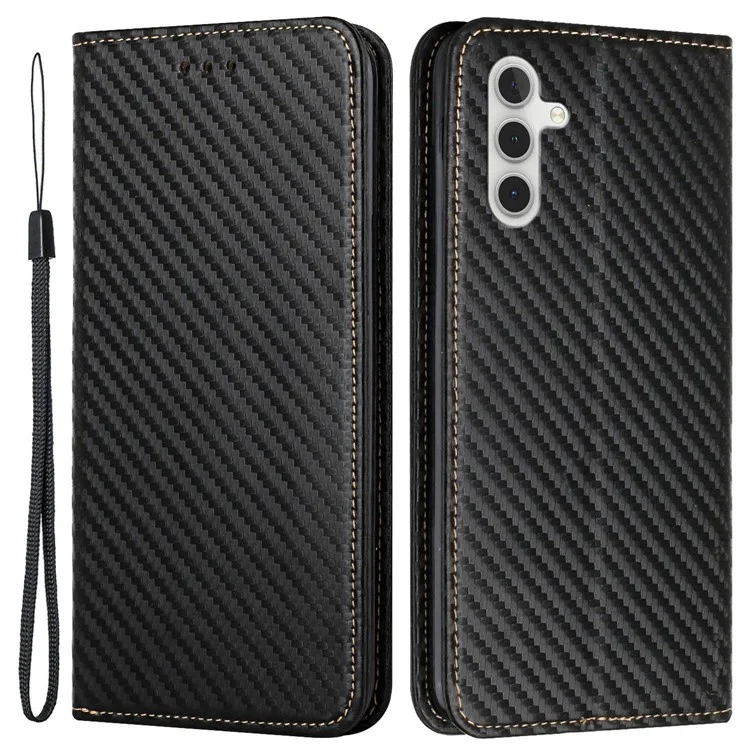 Funda para Samsung Galaxy S24 Textura de Fibra de Carbono Billetera Soporte de Cuero - Negro
