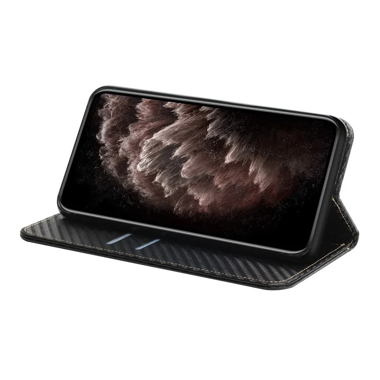 Funda para Samsung Galaxy S24 Textura de Fibra de Carbono Billetera Soporte de Cuero - Negro