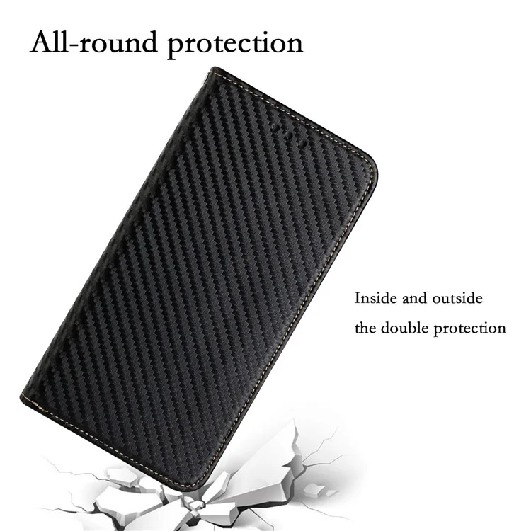 Funda para Samsung Galaxy S24 Textura de Fibra de Carbono Billetera Soporte de Cuero - Negro