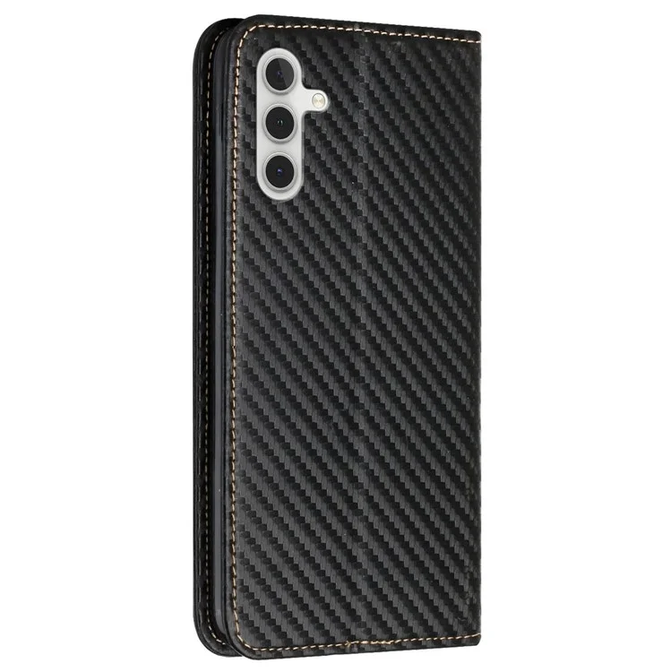 Funda para Samsung Galaxy S24 Textura de Fibra de Carbono Billetera Soporte de Cuero - Negro