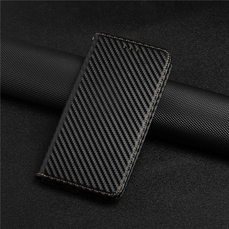 Funda para Samsung Galaxy S24 Textura de Fibra de Carbono Billetera Soporte de Cuero - Negro