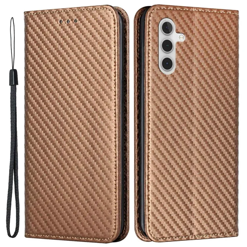 For Samsung Galaxy S24 Case Carbon Fiber Texture Wallet Stand Leather Cover - Brown