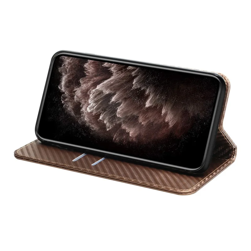 For Samsung Galaxy S24 Case Carbon Fiber Texture Wallet Stand Leather Cover - Brown