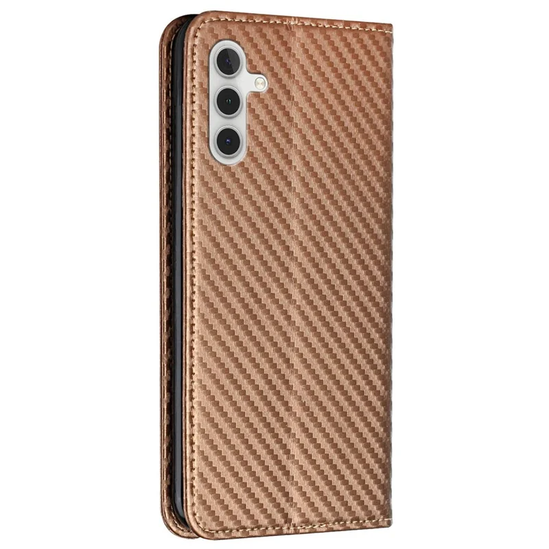 For Samsung Galaxy S24 Case Carbon Fiber Texture Wallet Stand Leather Cover - Brown