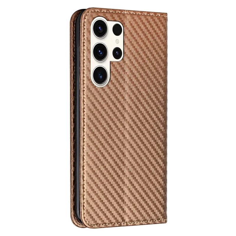 For Samsung Galaxy S24 Ultra Case Carbon Fiber Texture Wallet Stand Cover - Brown