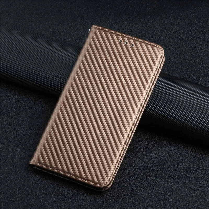 For Samsung Galaxy S24 Ultra Case Carbon Fiber Texture Wallet Stand Cover - Brown