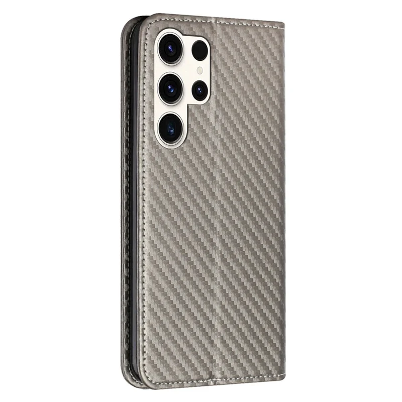 For Samsung Galaxy S24 Ultra Case Carbon Fiber Texture Wallet Stand Cover - Grey