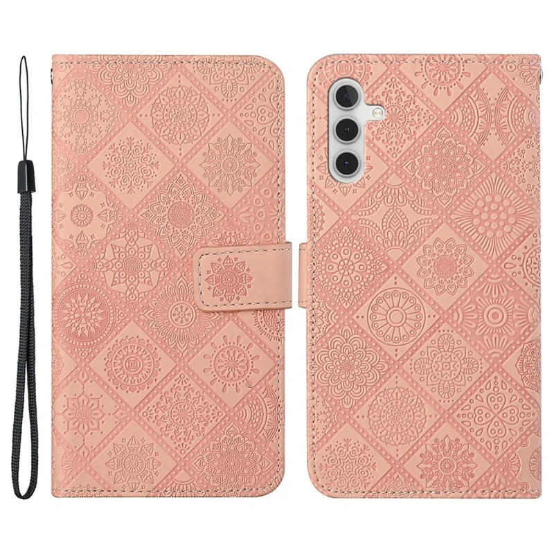 For Samsung Galaxy A15 5G Case Imprinted Flower Stand Wallet Phone Cover - Pink