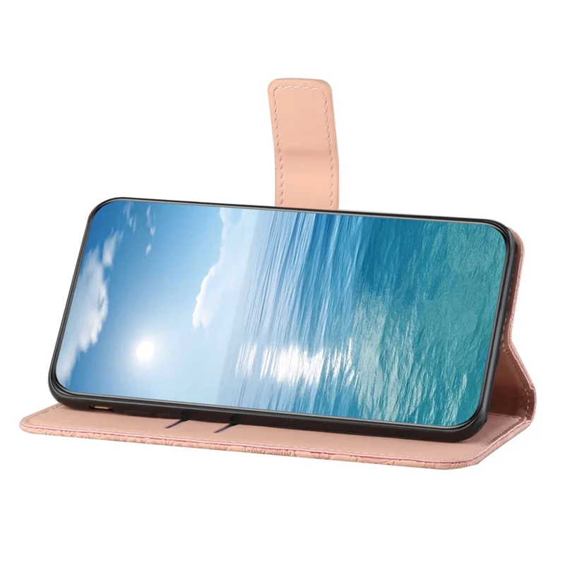 For Samsung Galaxy A15 5G Case Imprinted Flower Stand Wallet Phone Cover - Pink