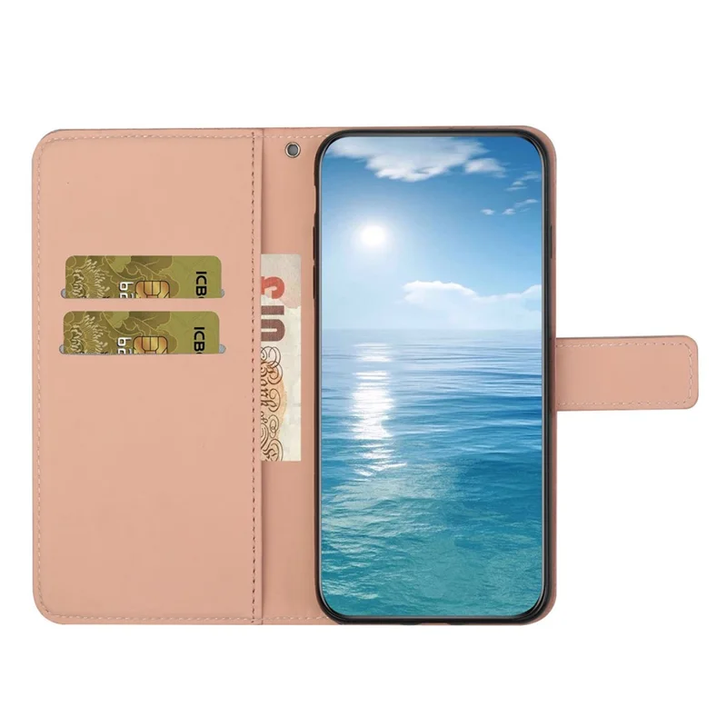 For Samsung Galaxy A15 5G Case Imprinted Flower Stand Wallet Phone Cover - Pink