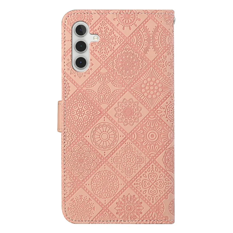 For Samsung Galaxy A15 5G Case Imprinted Flower Stand Wallet Phone Cover - Pink