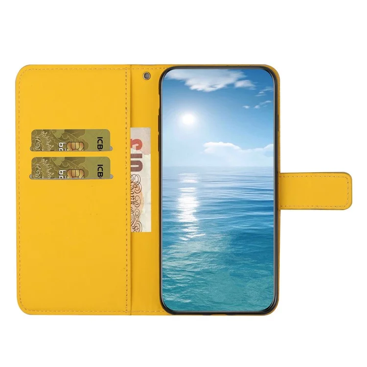 For Samsung Galaxy A15 5G Case Imprinted Flower Stand Wallet Phone Cover - Yellow