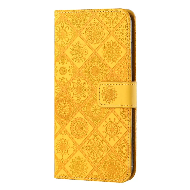 For Samsung Galaxy A15 5G Case Imprinted Flower Stand Wallet Phone Cover - Yellow