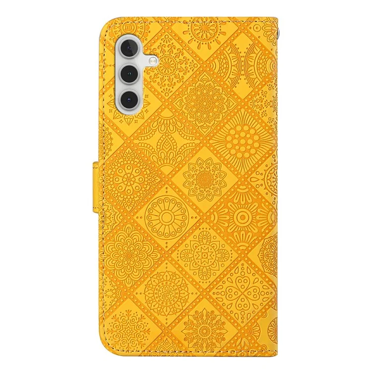 For Samsung Galaxy A15 5G Case Imprinted Flower Stand Wallet Phone Cover - Yellow