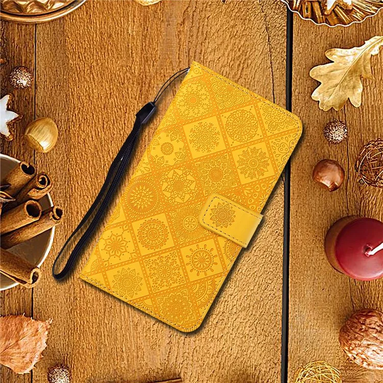 For Samsung Galaxy A15 5G Case Imprinted Flower Stand Wallet Phone Cover - Yellow