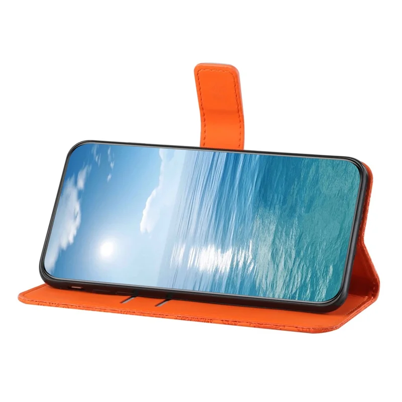 For Samsung Galaxy A15 5G Case Imprinted Flower Stand Wallet Phone Cover - Orange
