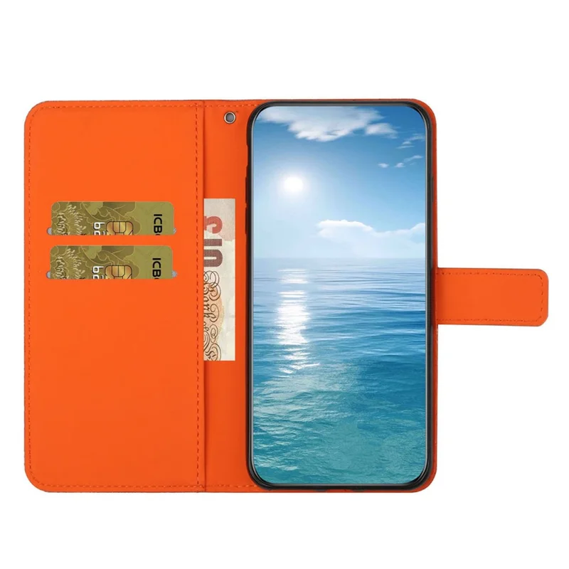 For Samsung Galaxy A15 5G Case Imprinted Flower Stand Wallet Phone Cover - Orange