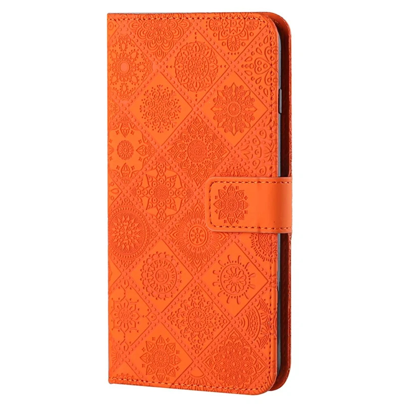 For Samsung Galaxy A15 5G Case Imprinted Flower Stand Wallet Phone Cover - Orange
