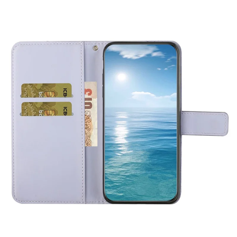 For Samsung Galaxy A15 5G Case Imprinted Flower Stand Wallet Phone Cover - Purple