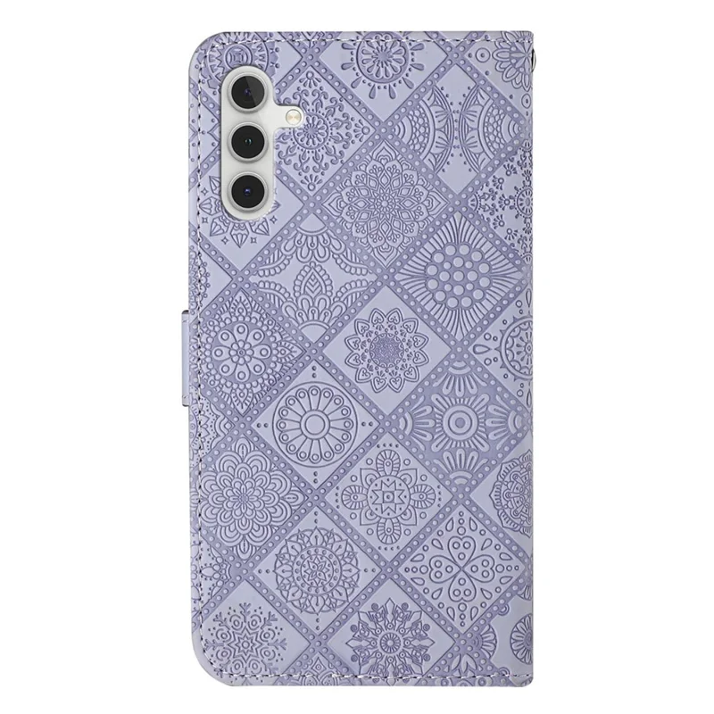 For Samsung Galaxy A15 5G Case Imprinted Flower Stand Wallet Phone Cover - Purple