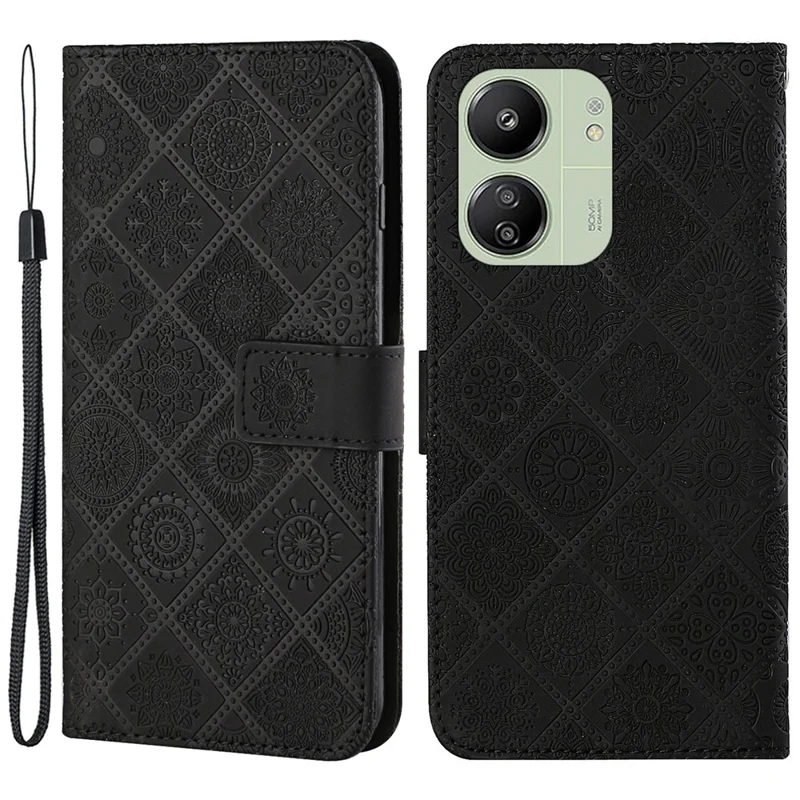 Per Xiaomi Redmi 13C 4G / 5G / 13R 5G / Poco M6 5G / Poco C65 4G Custodia Stand Wallet Anti-Drop Phone Cover - Nero