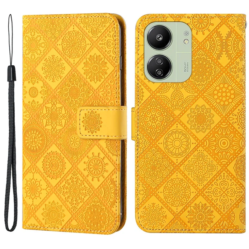For Xiaomi Redmi 13C 4G / 5G / 13R 5G / Poco M6 5G / Poco C65 4G Case Stand Wallet Anti-Drop Phone Cover - Yellow