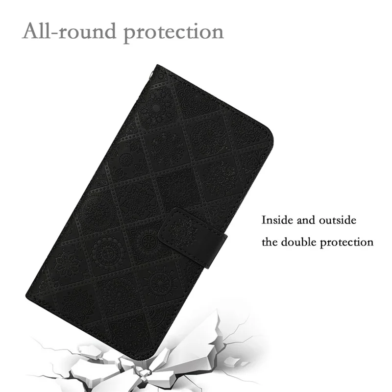 Para Samsung Galaxy S24 Ultra Case Wallet Imprinted Flower Phone Cover - Preto