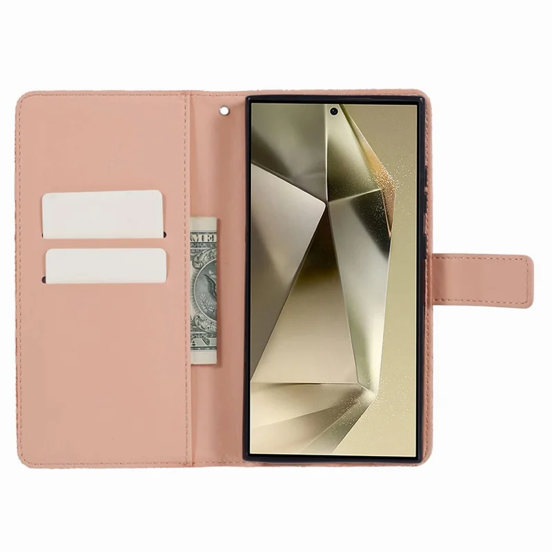 For Samsung Galaxy S24 Ultra Case Wallet Imprinted Flower Phone Cover - Pink