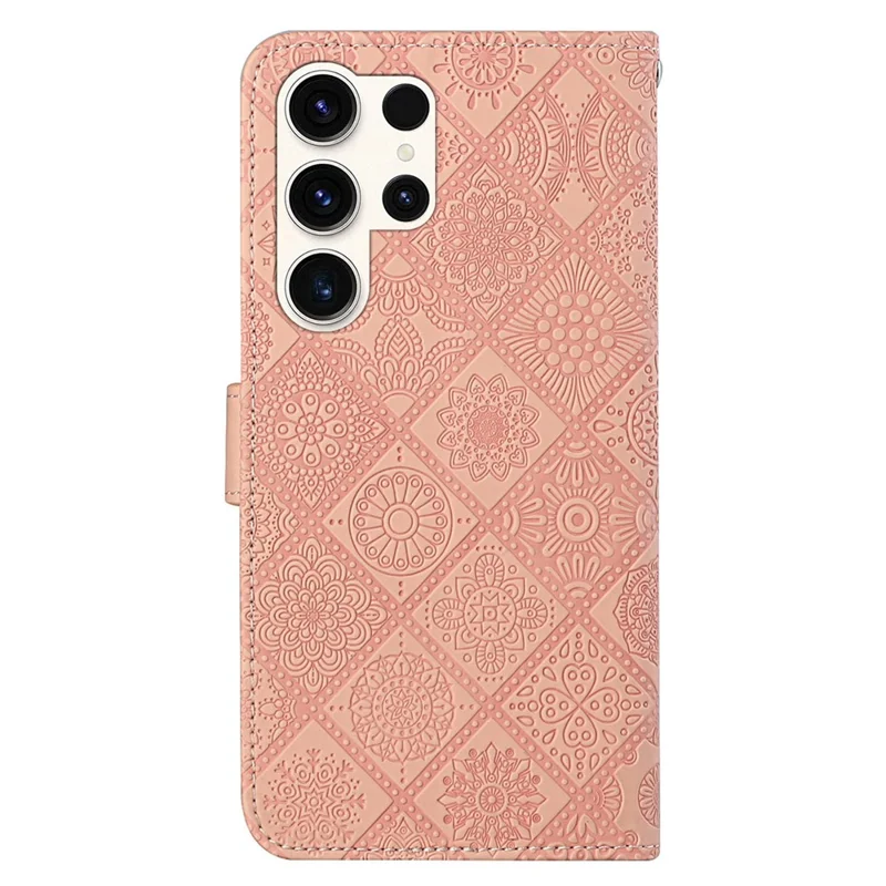 For Samsung Galaxy S24 Ultra Case Wallet Imprinted Flower Phone Cover - Pink