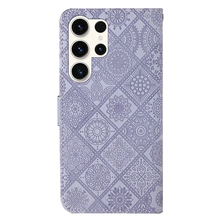 For Samsung Galaxy S24 Ultra Case Wallet Imprinted Flower Phone Cover - Purple