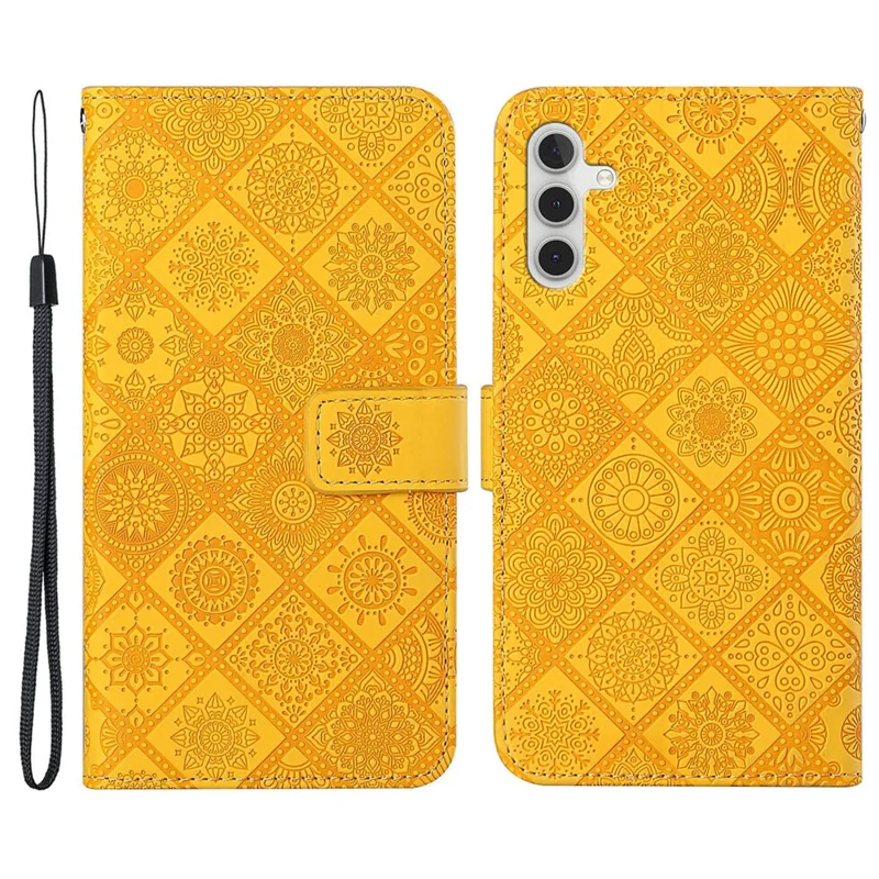 Pour Samsung Galaxy S24 Étui Portefeuille Fleur Imprimée Couverture en Cuir - Jaune