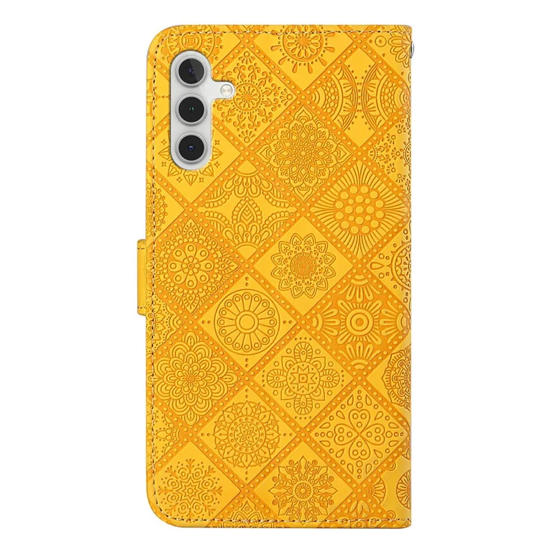 Pour Samsung Galaxy S24 Étui Portefeuille Fleur Imprimée Couverture en Cuir - Jaune