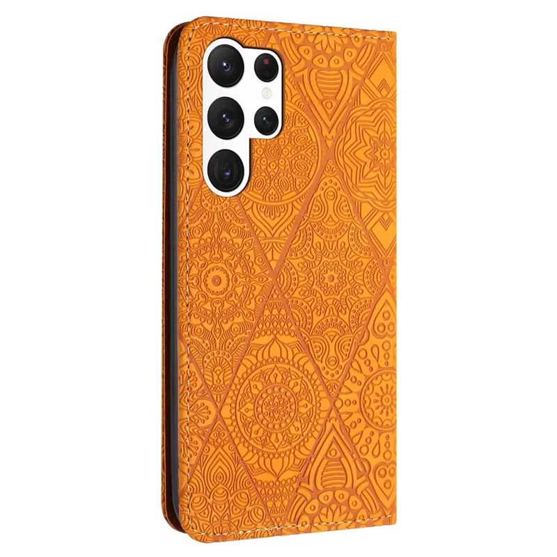 For Samsung Galaxy S24 Ultra Case Imprinted Flower Wallet Phone Cover - Yellow