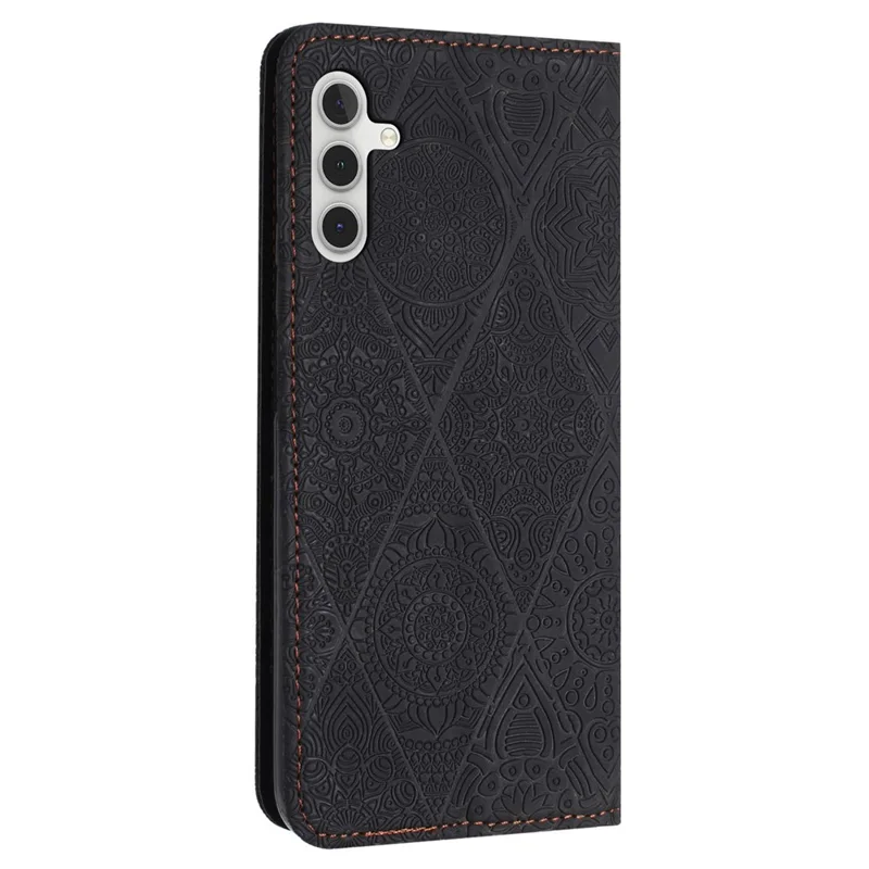 For Samsung Galaxy S25+ / S24+ Case Imprinted Flower Leather Cover with Wallet Stand - Black