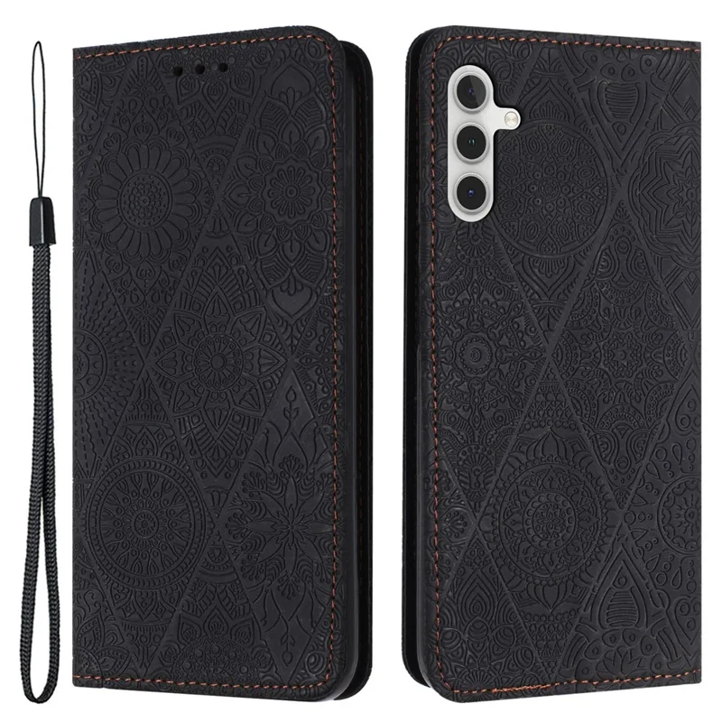 For Samsung Galaxy S25 / S24 Leather Case Wallet Stand Imprinted Phone Cover - Black